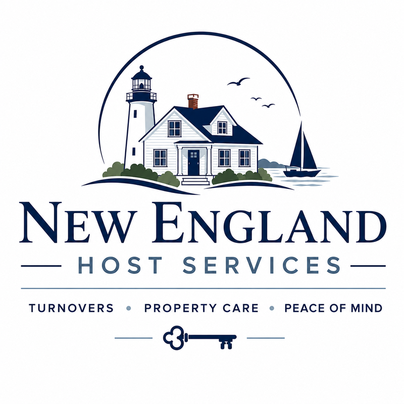 New England Host Services — lighthouse and coastal home logo